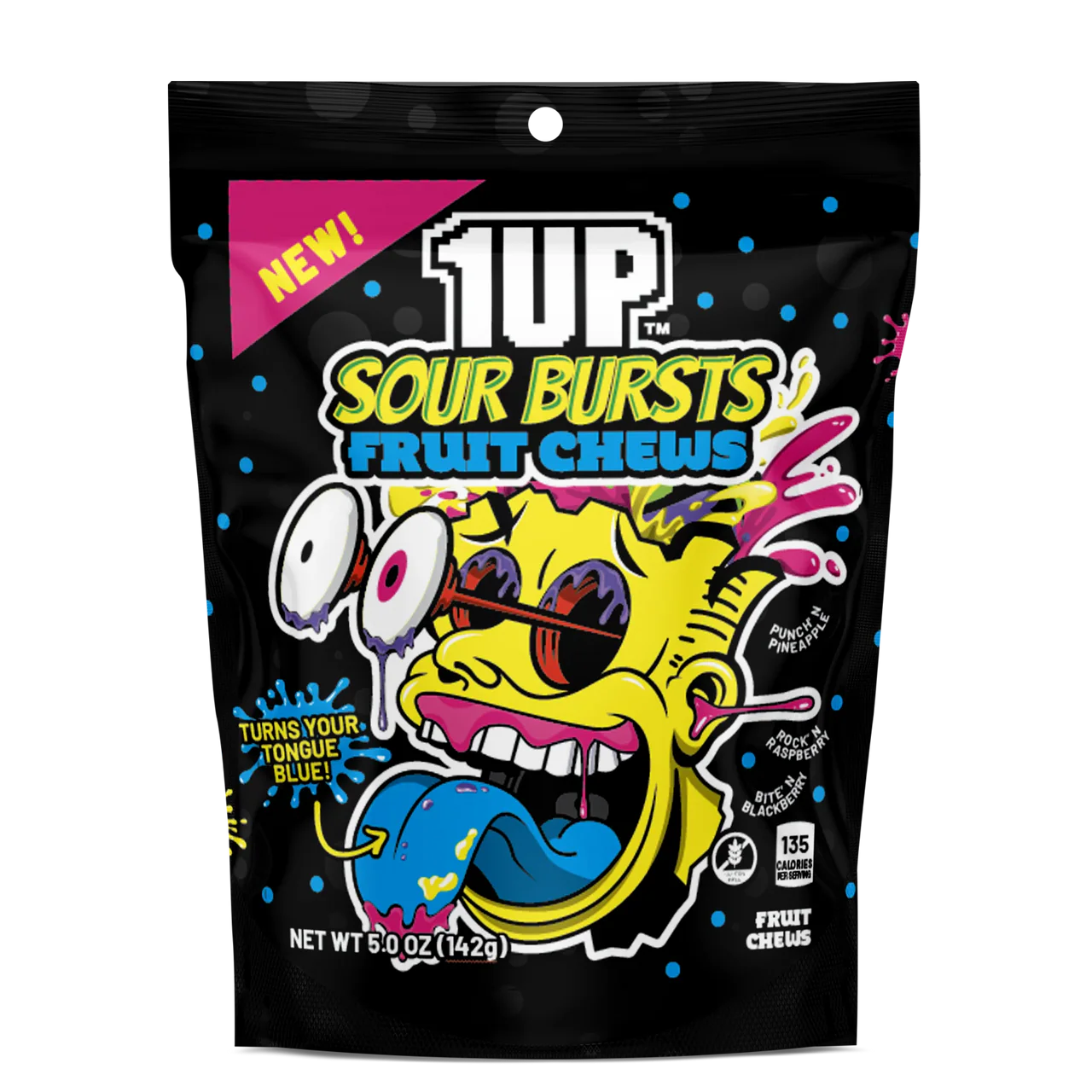 1Up Sour Bursts Fruit Chews Tongue Blue 142g