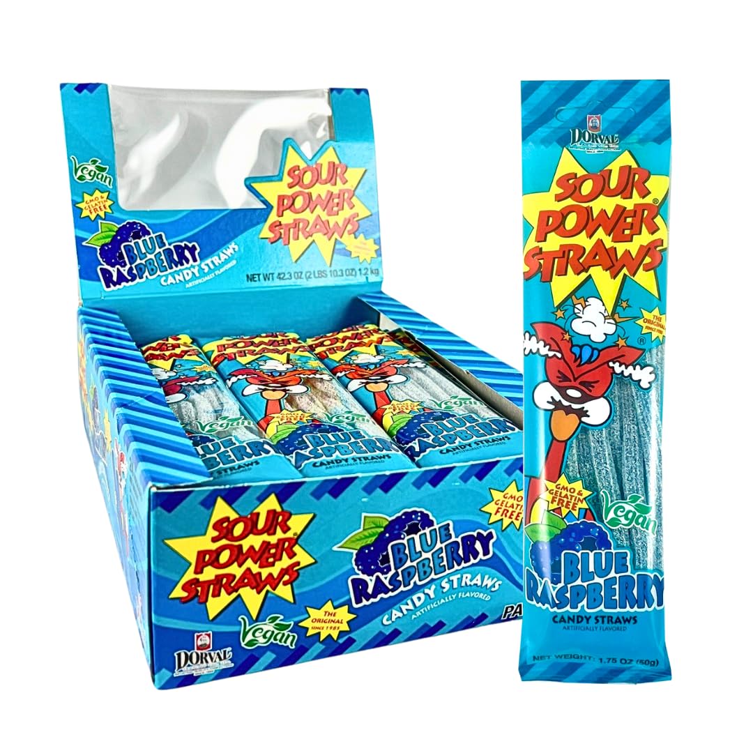 Dorval Sour Power Blue Raspberry Candy Straws - 24ct