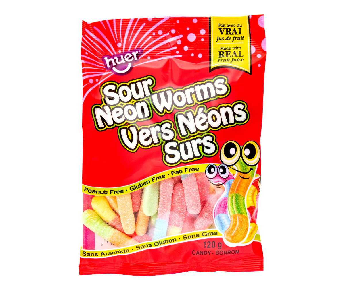 Huer Sour Neon Worms Candy 120g