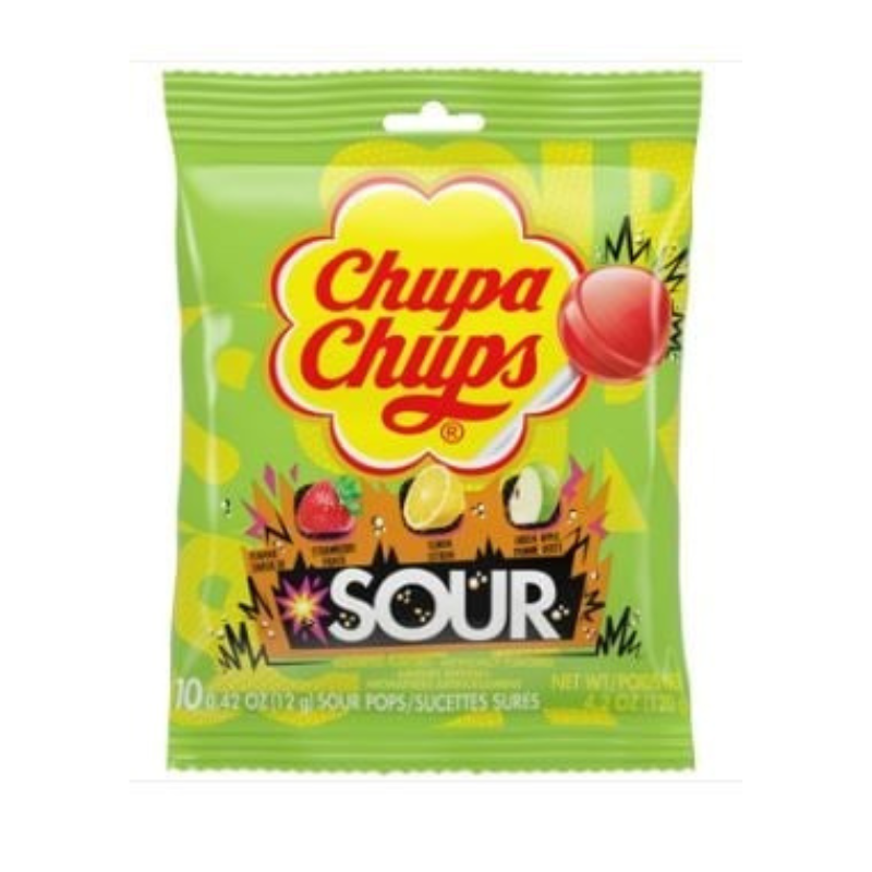 ITALY - Chupa Chups - Assorted Sour (10 Pack) Peg Bag - 4.2oz (120g) x 12 Units
