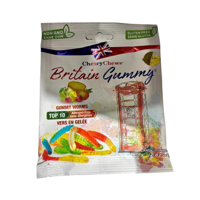 Cheery Chews Britain Gummy Worms 80g