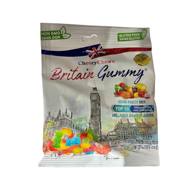 Cheery Chews Britain Gummy Sour Party Mix 80g