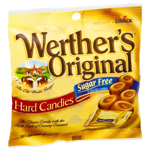 GERMANY - Sugar Free -Stork Werther Original Caramel Peg Bag 80g