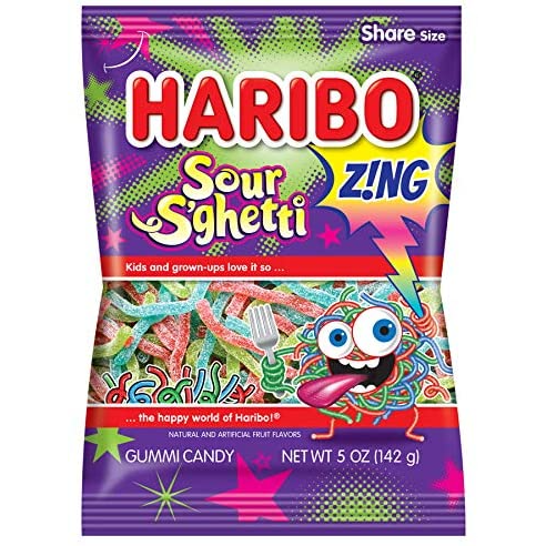 Haribo Sour S'ghetti Gummi Candy Peg Bag 142g