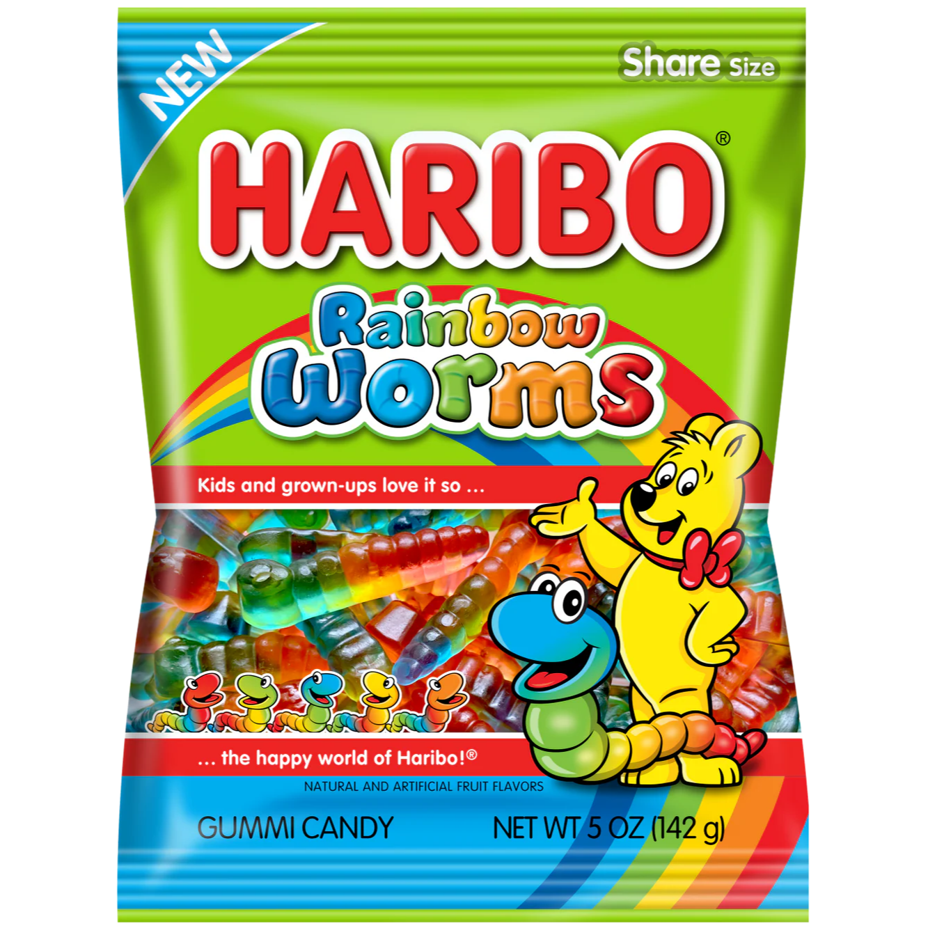 Haribo Rainbow Worms Candy Peg Bag 142g