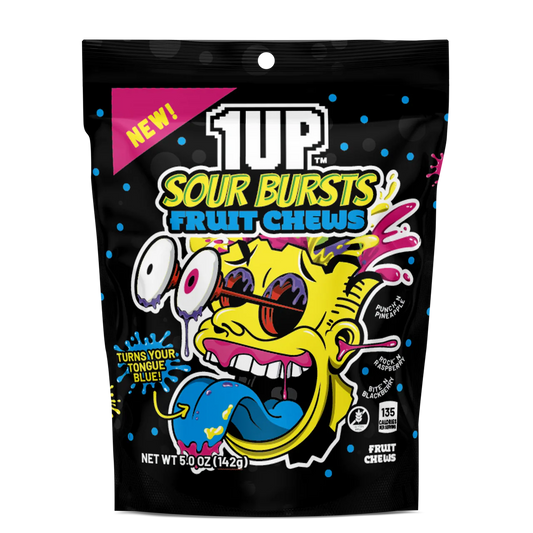 1Up Sour Bursts Fruit Chews Tongue Blue 142g - Case of 10