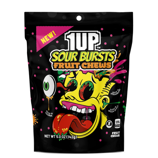 1Up Sour Bursts Fruit Chews Tongue Red 142g - Case of 10