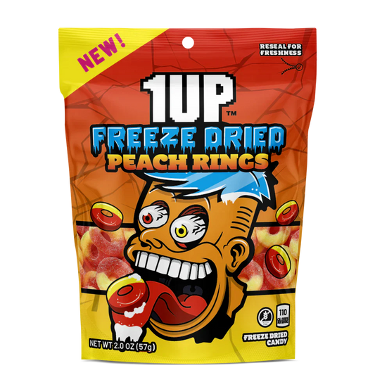 1Up Freeze Dried Peach Rings 57g - Case of 10