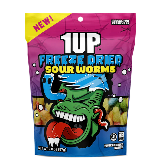 1Up Freeze Dried Sour Worms 57g - Case of 10