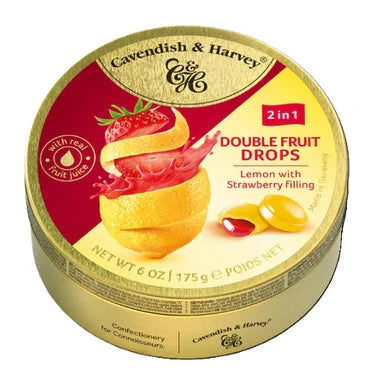 Cavendish & Harvey Double Fruit Drops Lemon Strawberry Tins