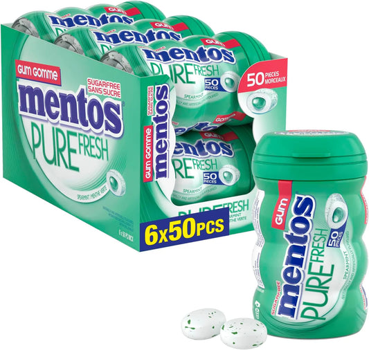 Mentos Pure Fresh Spearmint Gum 50pcs - 6ct (Canada)