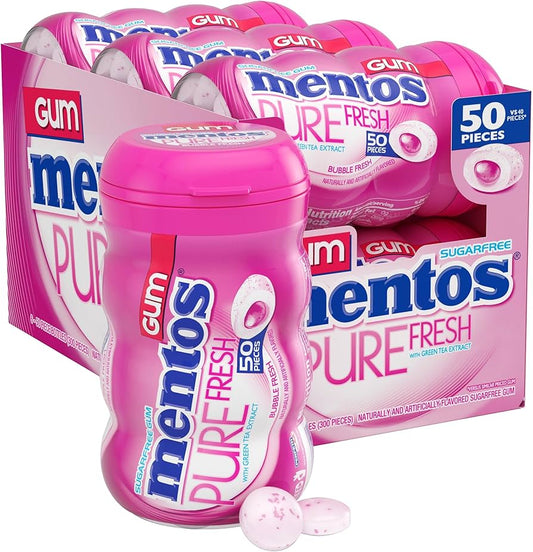 Mentos Pure Fresh Bubble Mint Gum 50pcs - 6ct