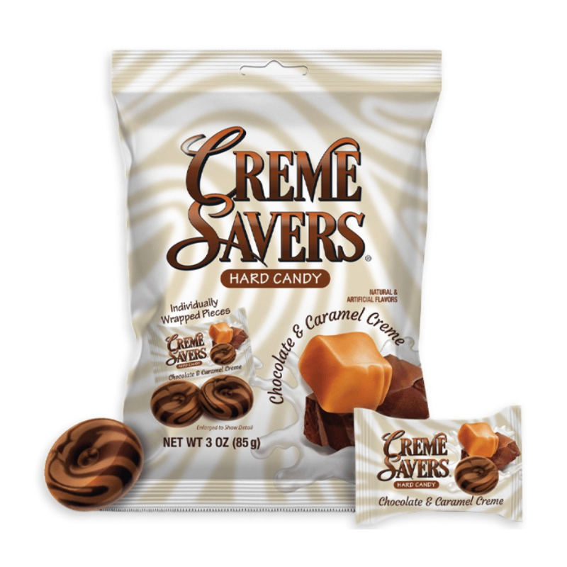 Creme Savers - CHOCOLATE & CARAMEL Peg BAG 3oz (85g) x 12 units