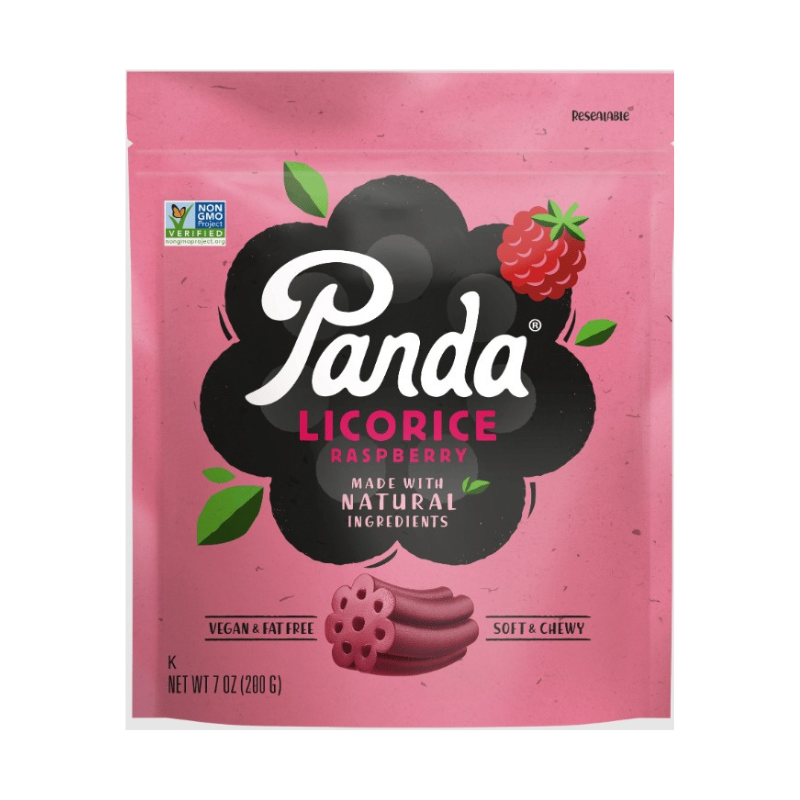 FINLAND - Panda Natural RASPBERRY Licorice Chews Bag 198g