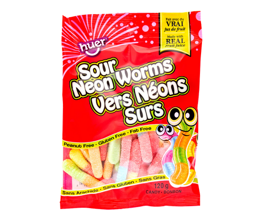 Huer Sour Neon Worms Candy 120g