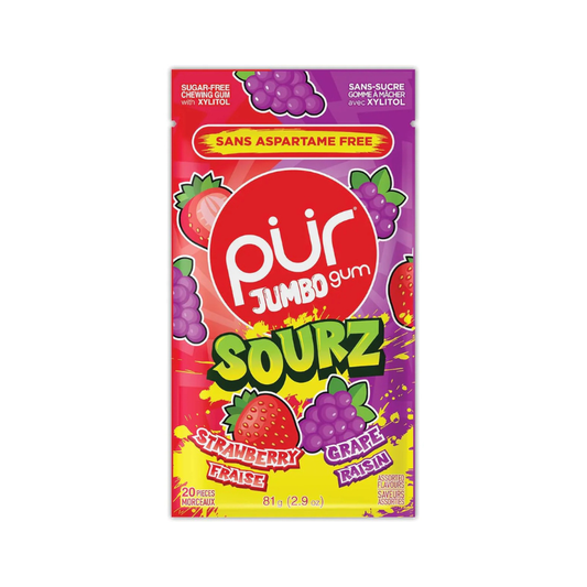 Pur Jumbo Gum Sourz Strawberry Grape 20pcs - Case of 12