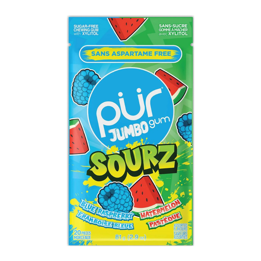 Pur Jumbo Gum Sourz Blue Raspberry Watermelon 20pcs - Case of 12