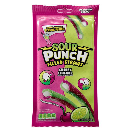 Sour Punch Filled Straws Cherry Limeade Peg Bag 142g
