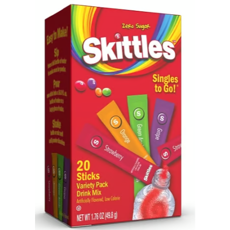 US - Drink Mix - Zero Sugar Skittles Assorted 20-Sticks 49g