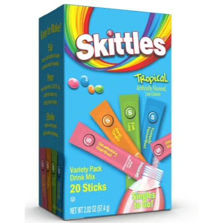 US - Drink Mix - Skittles Tropical Assorted 20-Sticks 57g