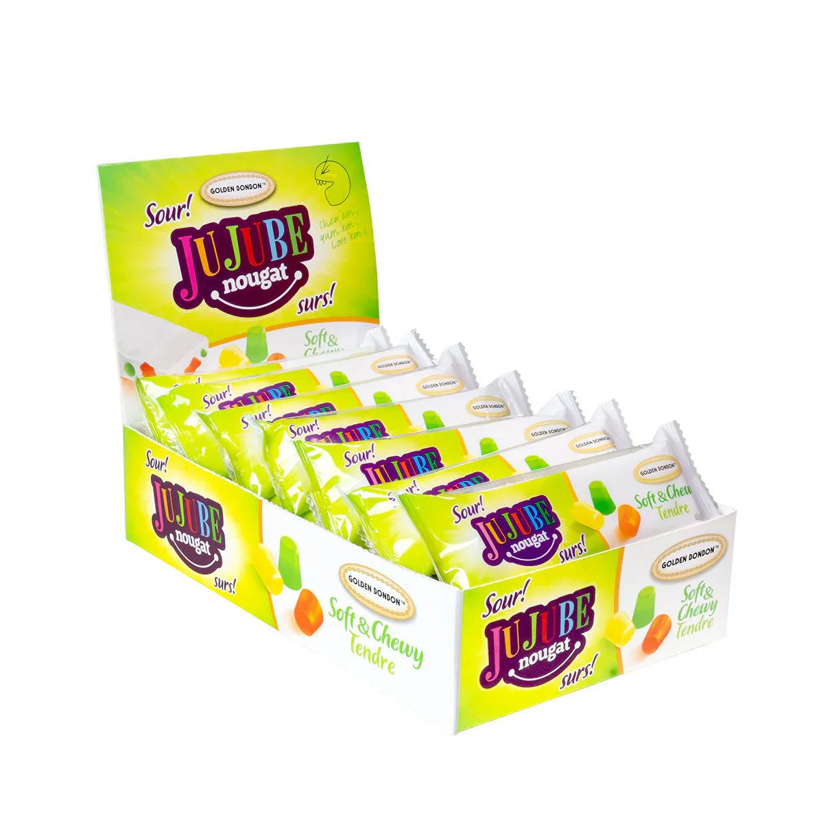 Golden Bonbon Jujube Sour Nougat Bar - 18ct
