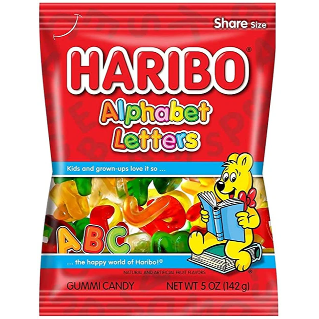 Haribo Alphabet Letters Candy Peg Bag 142g