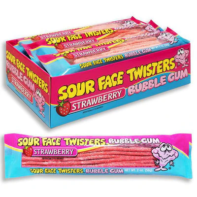 Face Twisters Sour Strawberry Bubble Gum Straws 56g