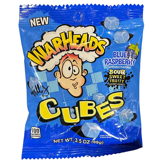 WARHEADS Value Peg Bags Blue Raspberry Cubes 100g