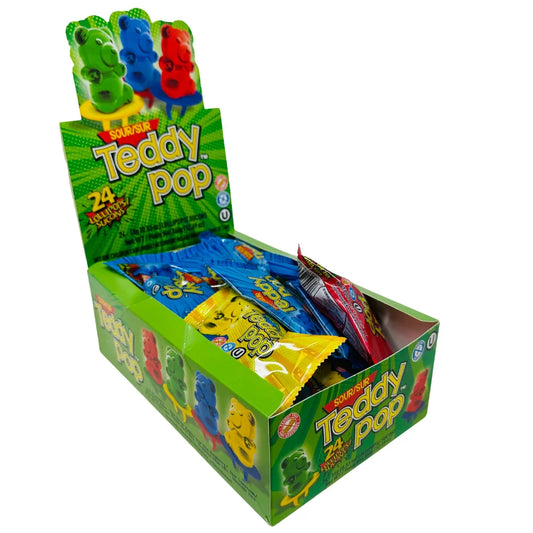 Exclusive Brands Teddy Pop Sour Lollipops - 24ct